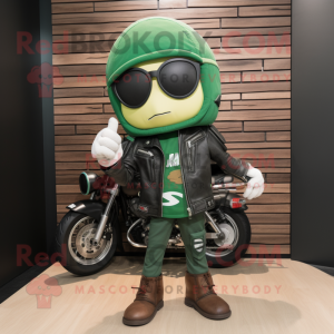 Forest Green But mascot costume character dressed with a Biker Jacket and Keychains