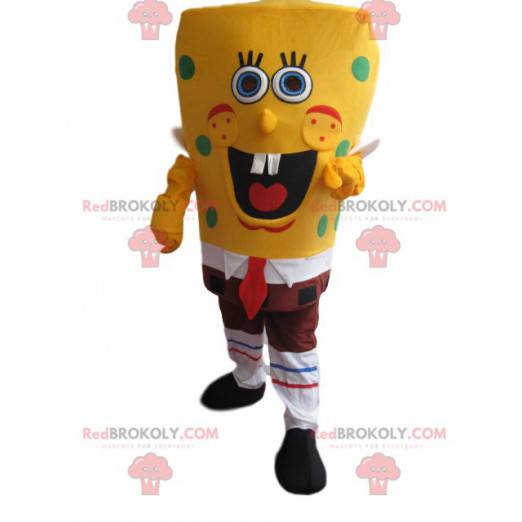 SpongeBob mascot very smiling, with green peas - Redbrokoly.com