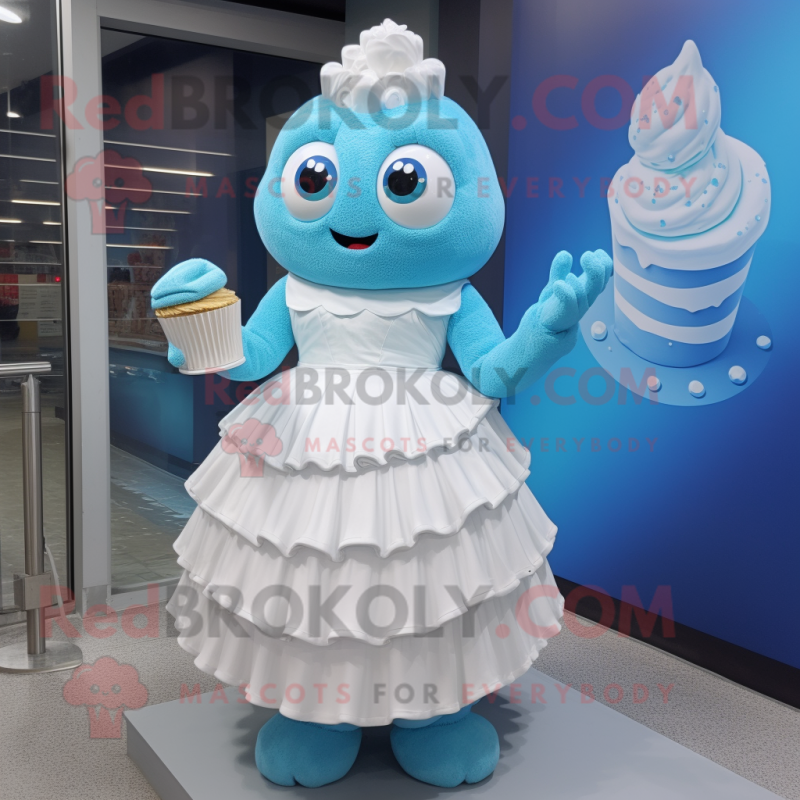 Cyan Cupcake mascot costume character dressed with a Wedding Dress and Bracelets