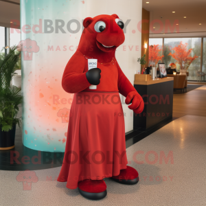 Red Stellar'S Sea Cow mascot costume character dressed with a Cocktail Dress and Handbags