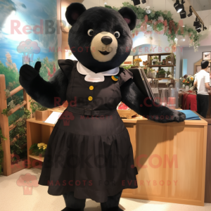 Black Bear mascot costume character dressed with a Pencil Skirt and Brooches