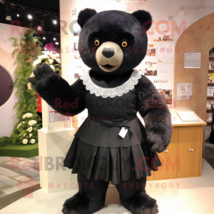 Black Bear mascot costume character dressed with a Pencil Skirt and Brooches