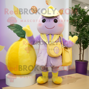 Lavender Lemon mascot costume character dressed with a Playsuit and Handbags