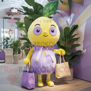 Lavender Lemon mascot costume character dressed with a Playsuit and Handbags