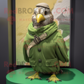 Green Quail mascot costume character dressed with a Parka and Bracelets