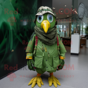 Green Quail mascot costume character dressed with a Parka and Bracelets