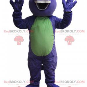 Paars en groen dinosaurusmascotte. Dinosaurus kostuum -