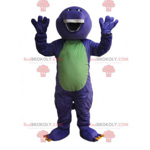 Paars en groen dinosaurusmascotte. Dinosaurus kostuum -