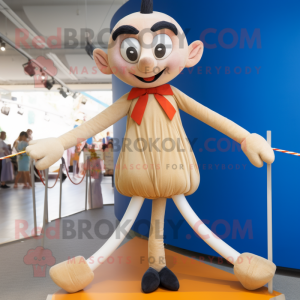 Tan Tightrope Walker mascot costume character dressed with a Leggings and Bow ties