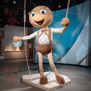 Tan Tightrope Walker mascot costume character dressed with a Leggings and Bow ties