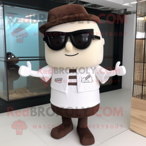 Cream Chocolate Bar mascot costume character dressed with a Blouse and Sunglasses