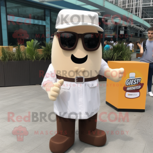 Cream Chocolate Bar mascot costume character dressed with a Blouse and Sunglasses