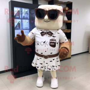Cream Chocolate Bar mascot costume character dressed with a Blouse and Sunglasses