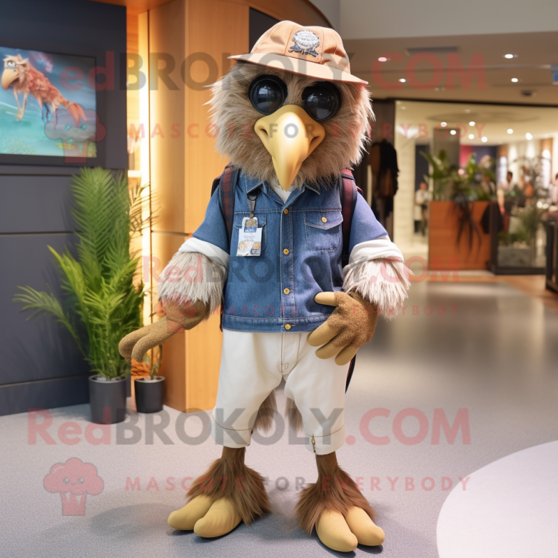 Tan Crow mascot costume character dressed with a Boyfriend Jeans and Anklets Tan Crow mascot costume character dressed with a Boyfriend Jeans and Anklets