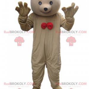 Bear maskot beige med en röd fluga - Redbrokoly.com