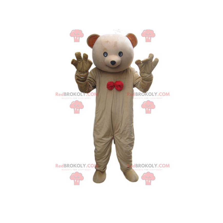 Bear maskot beige med rødt slips - Redbrokoly.com
