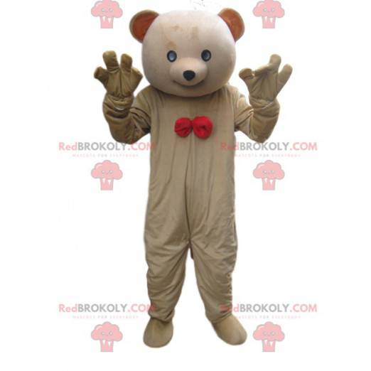 Bear maskot beige med et rødt slips - Redbrokoly.com