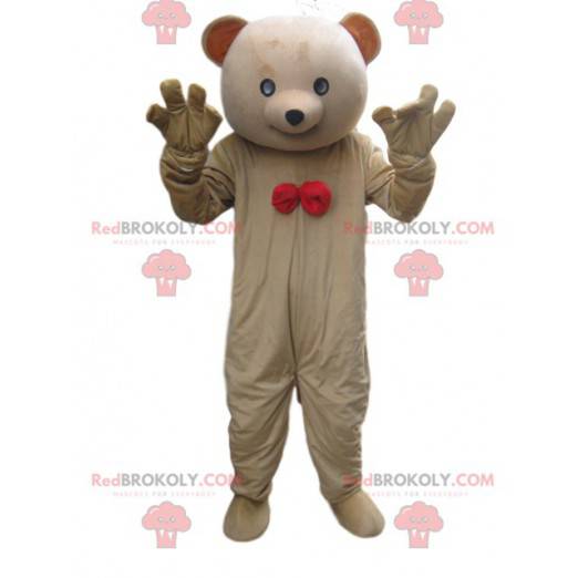 Bear maskot beige med rødt slips - Redbrokoly.com