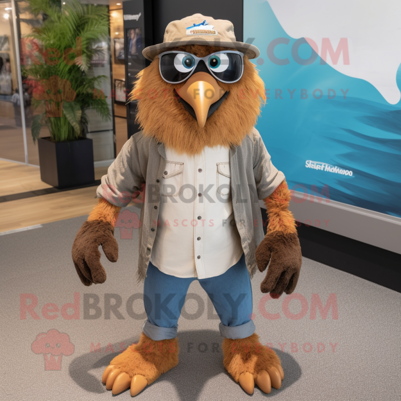 Tan Crow mascot costume character dressed with a Boyfriend Jeans and Anklets Tan Crow mascot costume character dressed with a Boyfriend Jeans and Anklets