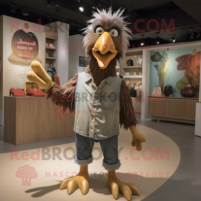 Tan Crow mascot costume character dressed with a Boyfriend Jeans and Anklets