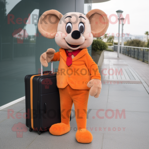 Orange Mouse mascot costume character dressed with a Turtleneck and Briefcases