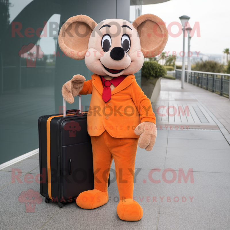 Orange Mouse mascot costume character dressed with a Turtleneck and Briefcases Orange Mouse mascot costume character dressed with a Turtleneck and Briefcases