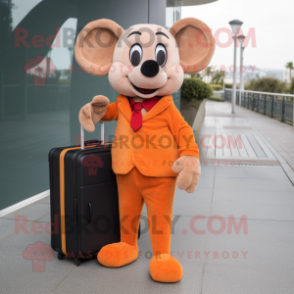 Orange Mouse mascot costume character dressed with a Turtleneck and Briefcases