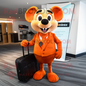 Orange Mouse mascot costume character dressed with a Turtleneck and Briefcases