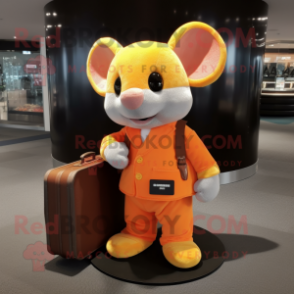 Orange Mouse mascot costume character dressed with a Turtleneck and Briefcases