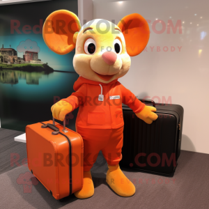 Orange Mouse mascot costume character dressed with a Turtleneck and Briefcases