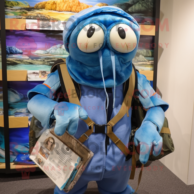 Blue Hermit Crab mascot costume character dressed with a Vest and Wallets Blue Hermit Crab mascot costume character dressed with a Vest and Wallets