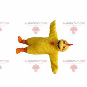 Mascote de frango amarelo com uma linda crista vermelha -