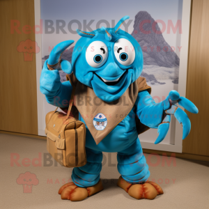 Blue Hermit Crab mascot costume character dressed with a Vest and Wallets
