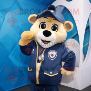 Navy Arrow Of Love mascot costume character dressed with a Parka and Rings