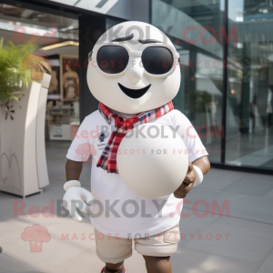 White Rugby Ball mascot costume character dressed with a Button-Up Shirt and Sunglasses