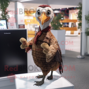 Brown Pheasant mascot costume character dressed with a Pencil Skirt and Suspenders