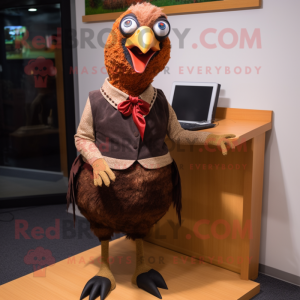 Brown Pheasant mascot costume character dressed with a Pencil Skirt and Suspenders