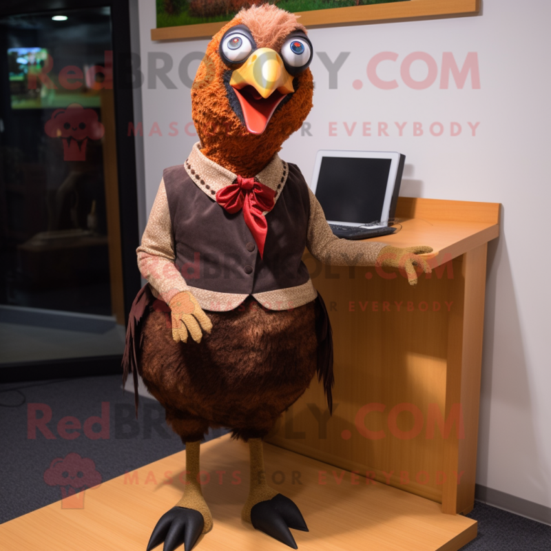 Brown Pheasant mascot costume character dressed with a Pencil Skirt and Suspenders Brown Pheasant mascot costume character dressed with a Pencil Skirt and Suspenders