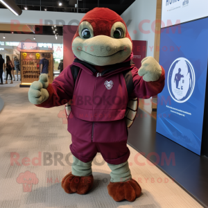 Maroon Turtle maskot kostym...