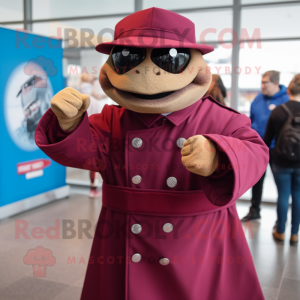 Maroon Turtle mascot costume character dressed with a Coat and Watches