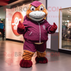 Maroon Turtle mascot costume character dressed with a Coat and Watches