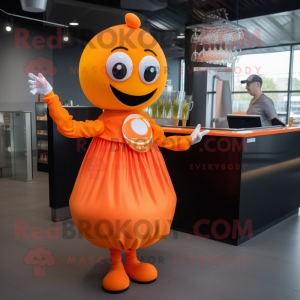 Orange Gyro mascot costume character dressed with a Cocktail Dress and Gloves