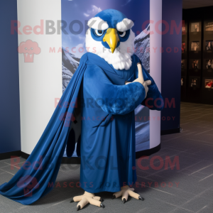 Blue Hawk mascot costume character dressed with a Evening Gown and Scarves