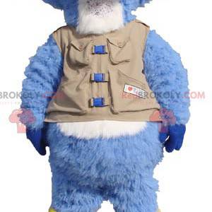 Mascote castor azul e branco com colete e botas - Redbrokoly.com