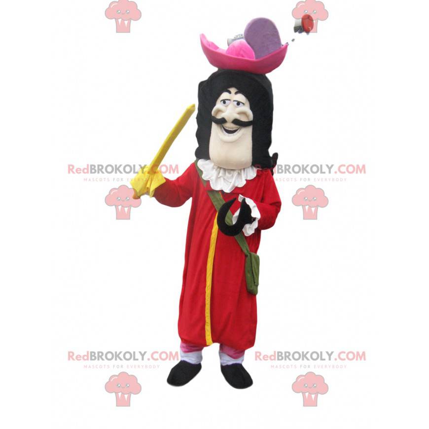 Captain Hook Maskottchen mit einer großen roten Jacke -