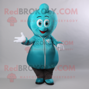 Turquoise Heart mascot costume character dressed with a Coat and Foot pads