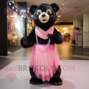Pink Spectacled Bear mascot costume character dressed with a Evening Gown and Necklaces