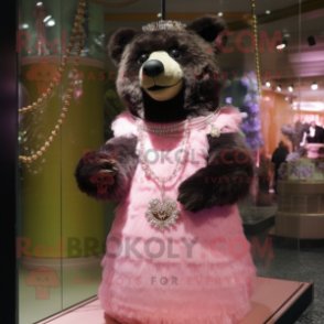 Pink Spectacled Bear mascot costume character dressed with a Evening Gown and Necklaces