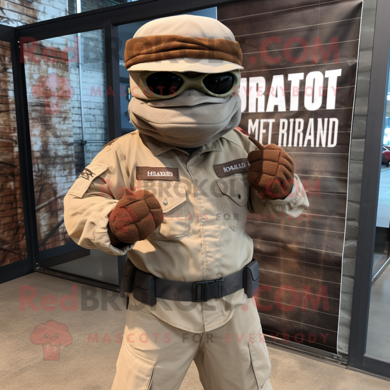 Rust Marine Recon mascot costume character dressed with a Poplin Shirt and Headbands