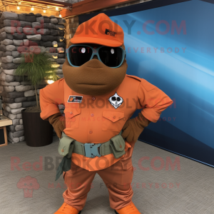 Rust Marine Recon mascot costume character dressed with a Poplin Shirt and Headbands